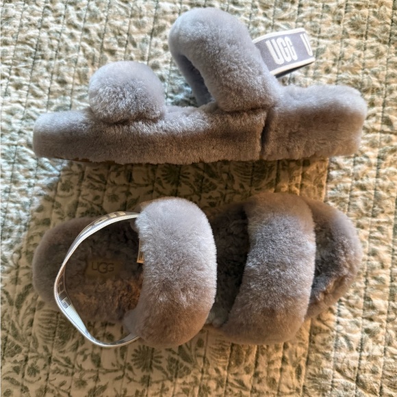UGG Plush Gray Slippers - Picture 2 of 4